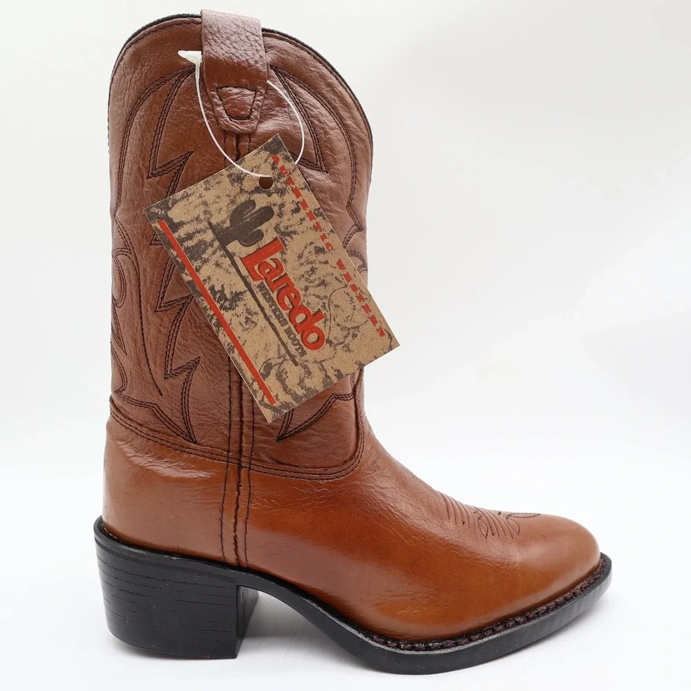 Laredo Vintage J Toe Western Boots Kids 2.5 Brown Leather NWT Deadstock